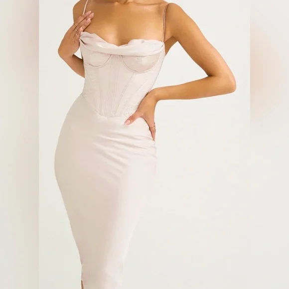 House of CB Dresses House Of Cb Myrna Satin Corset Midi Dress